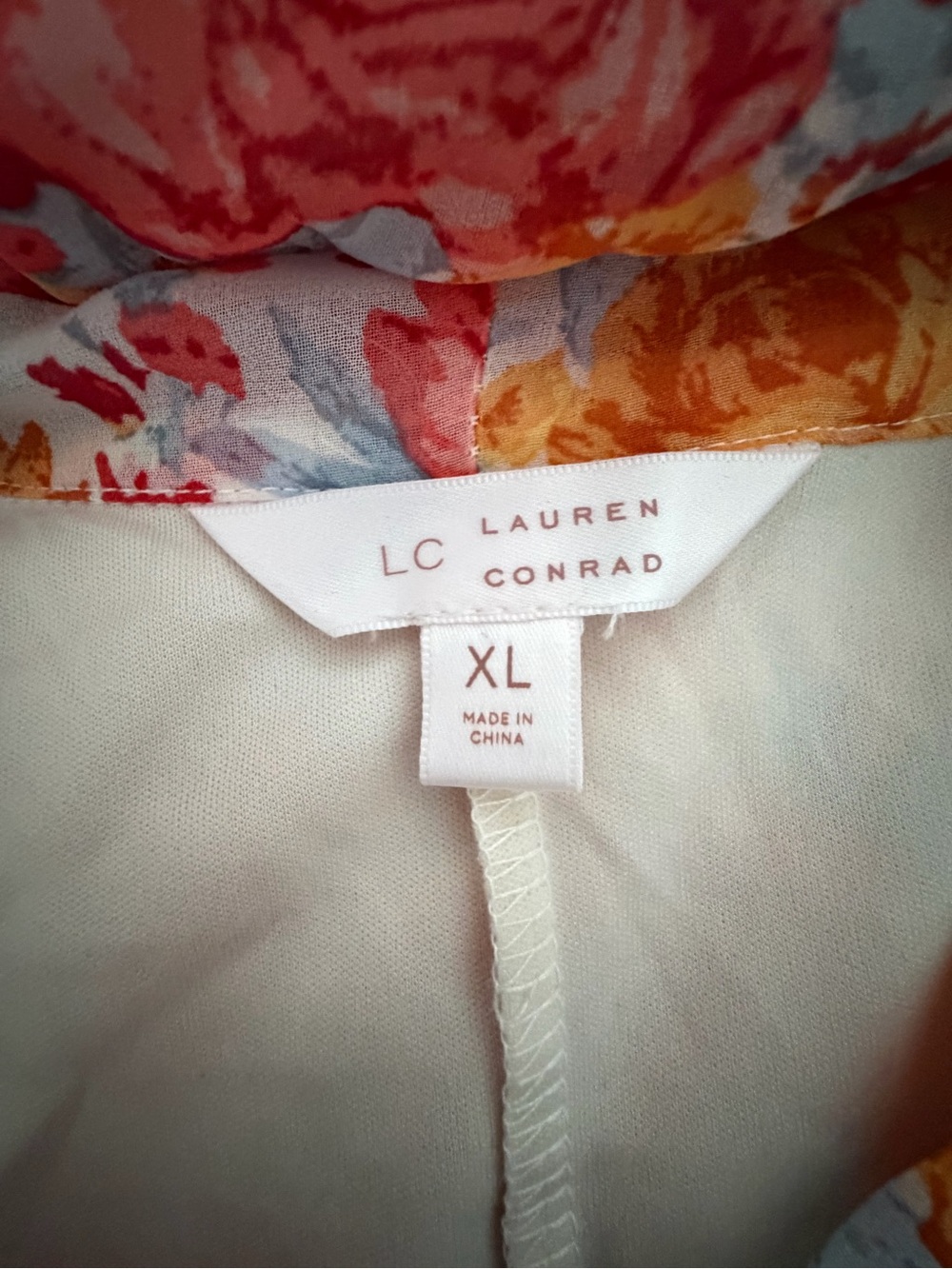 LC Lauren Conrad Pink Floral Tie-Neck Chiffon Long-Sleeve Dress Sz XL - Picture 3 of 3